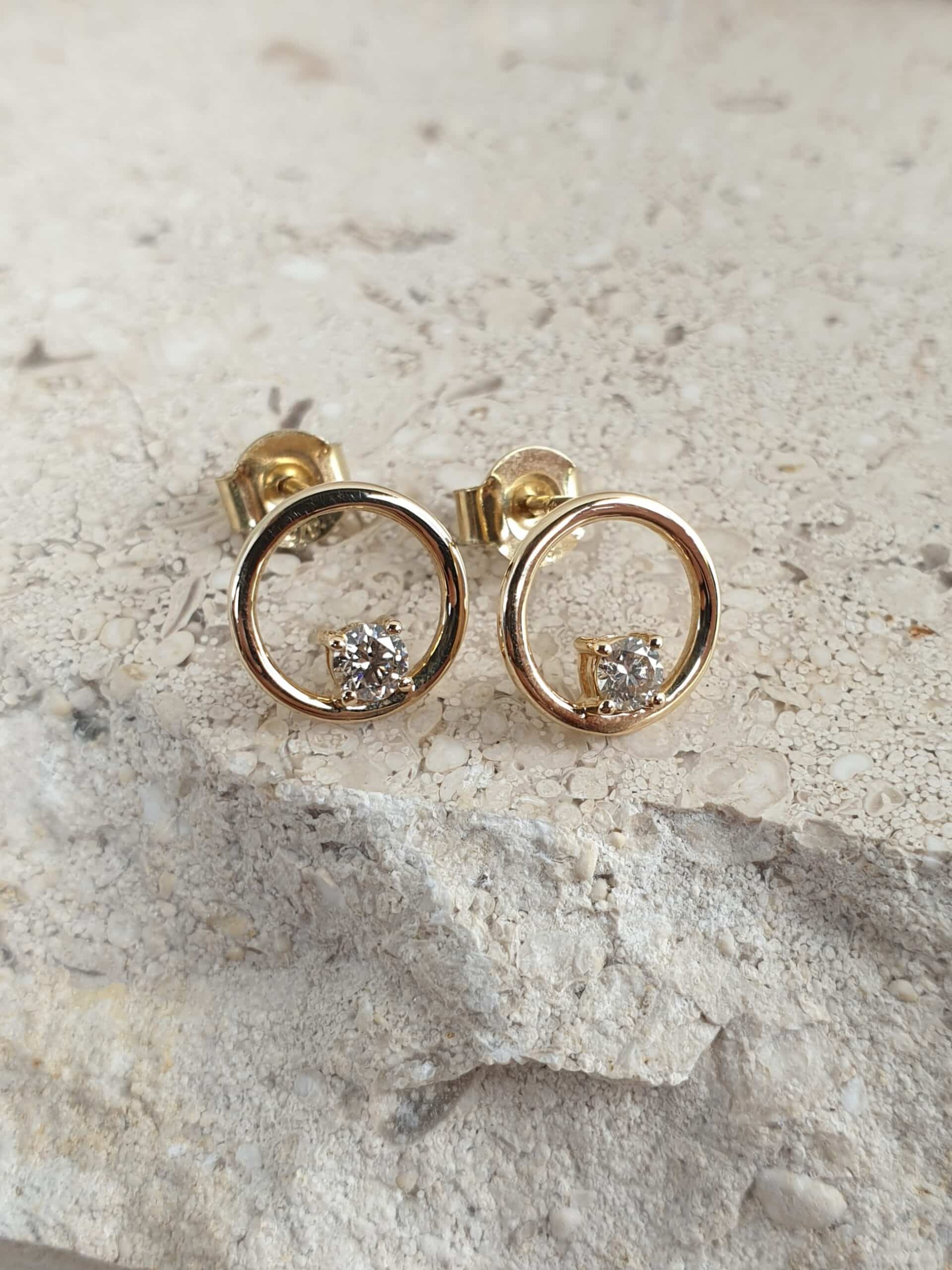 9ct Yellow Gold Circle and diamond earrings