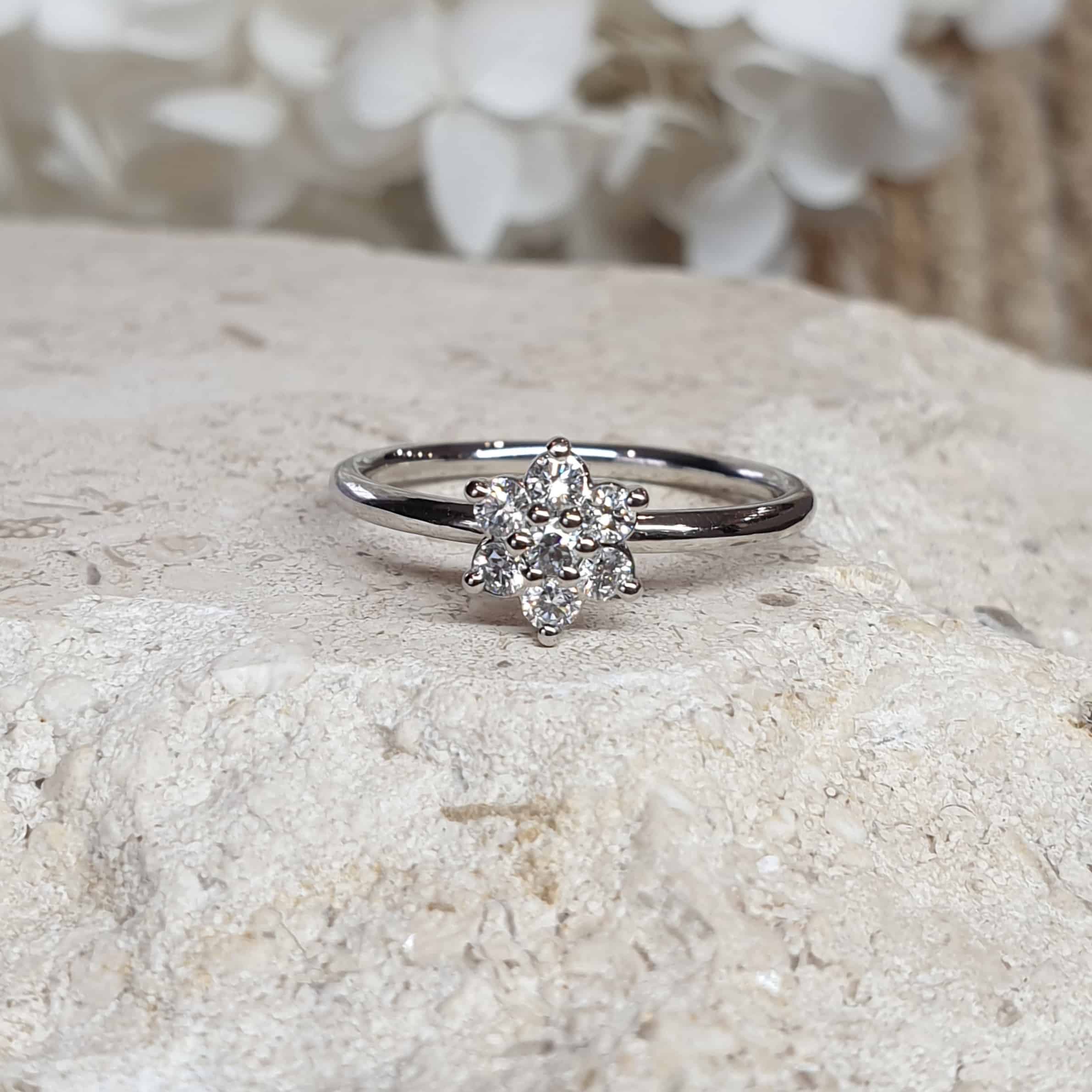 Platinum and diamond flower ring