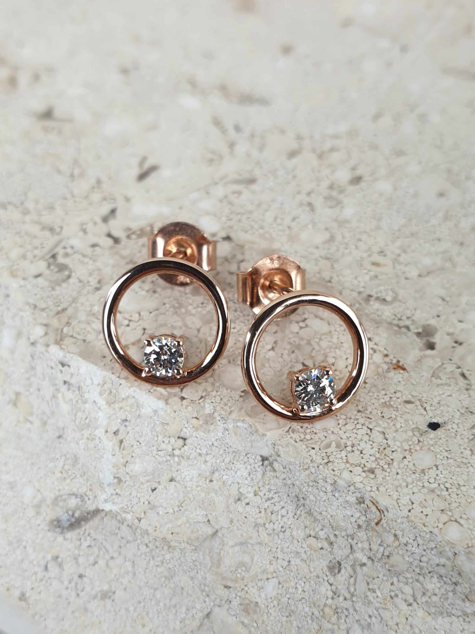9ct Rose Gold Circle and diamond earrings