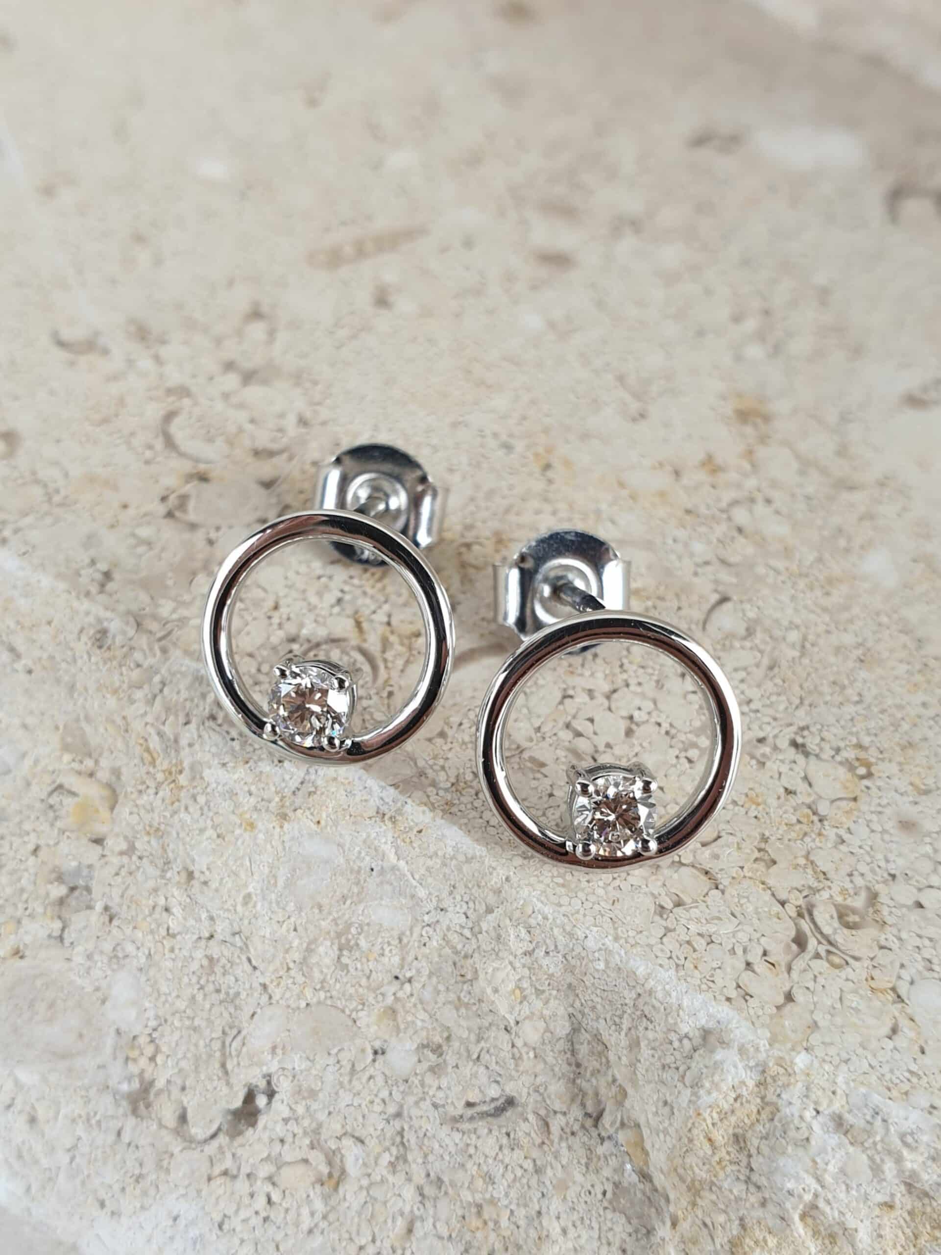 9ct White Gold Circle and diamond earrings