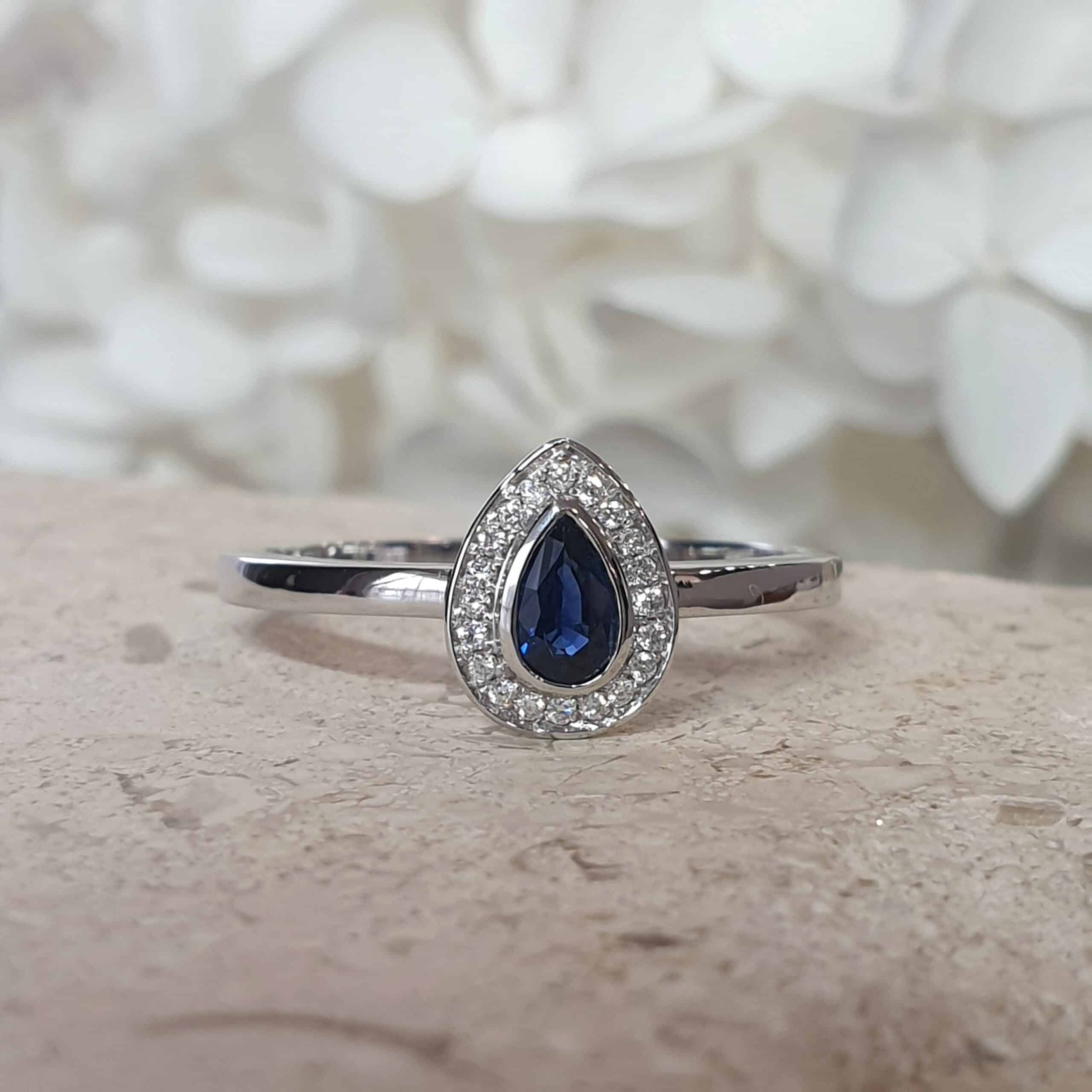Pear sapphire & diamond ring