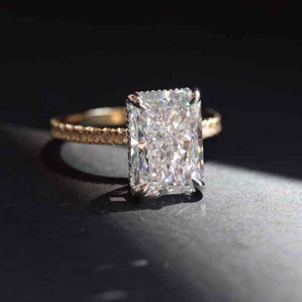 4.19ct - Radiant Hidden Halo Diamond Ring
